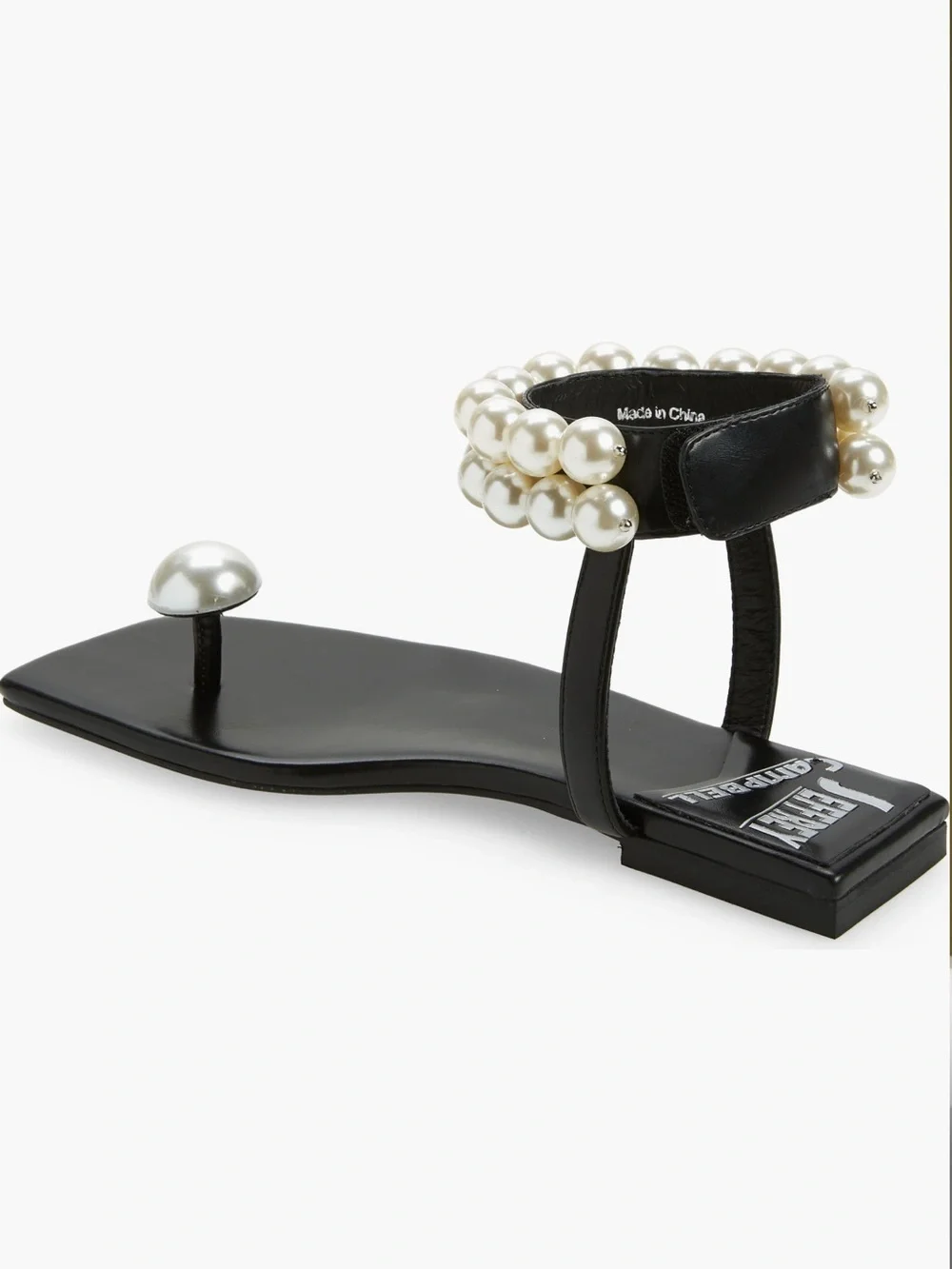 Jeffrey Campbell Chateau embellished ankle strap sandal in black pearl detail - Picture 2 of 6